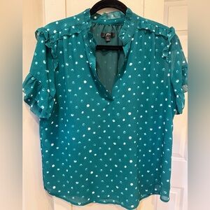 Short sleeve, split neck teal JCrew top